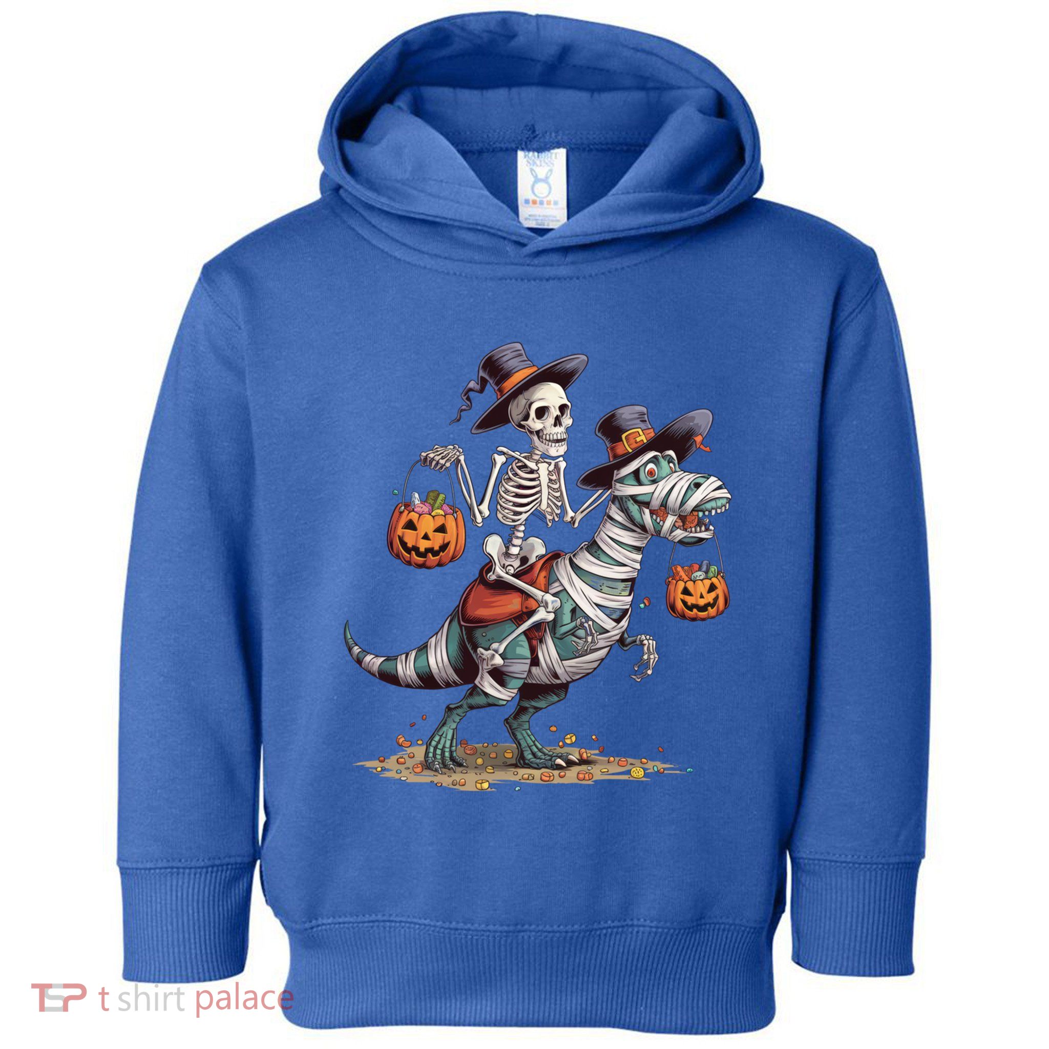 Funny Skeleton Riding Mummy Dinosaur T Rex Pumpkin Halloween Gift Toddler Hoodie