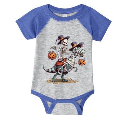 Funny Skeleton Riding Mummy Dinosaur T Rex Pumpkin Halloween Gift Infant Baby Jersey Bodysuit