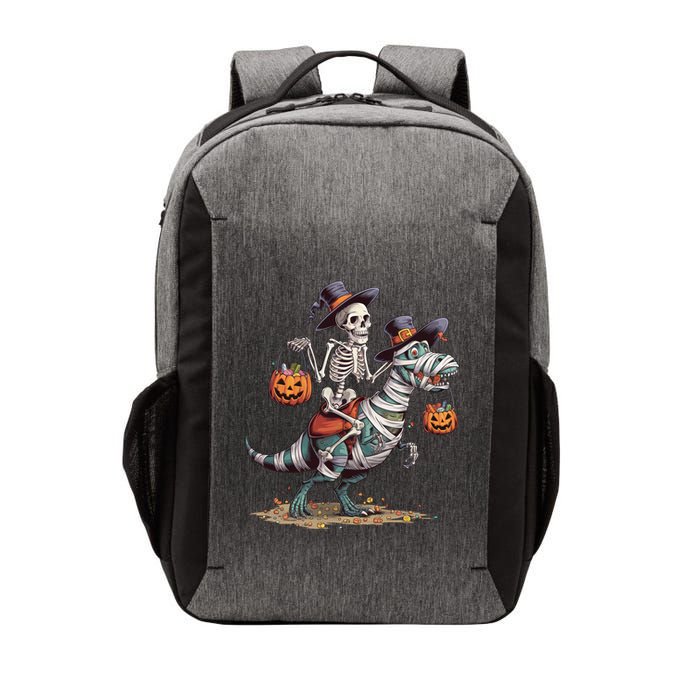 Funny Skeleton Riding Mummy Dinosaur T Rex Pumpkin Halloween Gift Vector Backpack