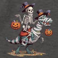 Funny Skeleton Riding Mummy Dinosaur T Rex Pumpkin Halloween Gift Vector Backpack