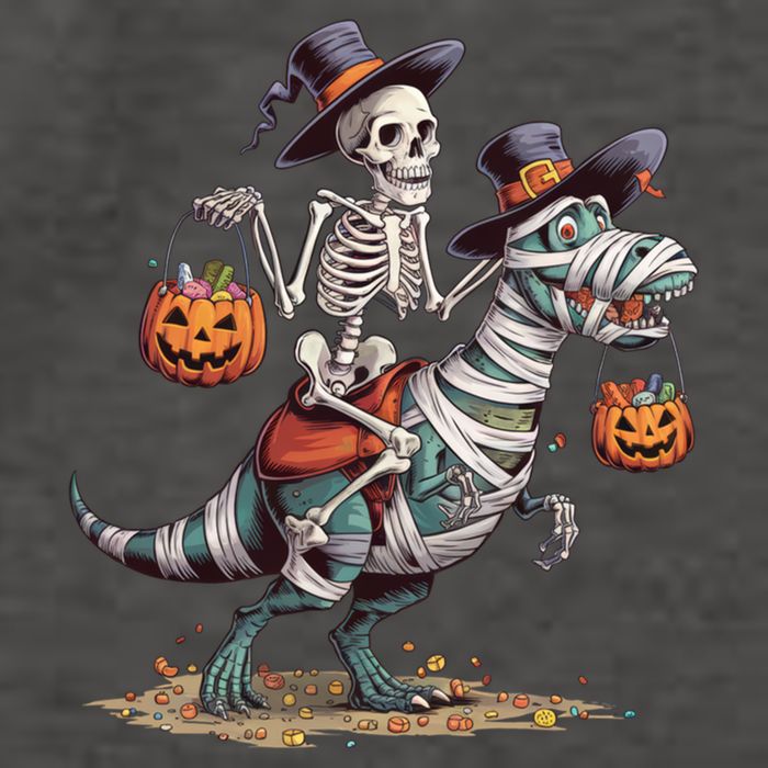 Funny Skeleton Riding Mummy Dinosaur T Rex Pumpkin Halloween Gift Vector Backpack