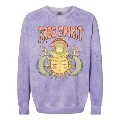 Free Spirit Retro Vibes Hippie Style Frog Mushroom Zen Colorblast Crewneck Sweatshirt