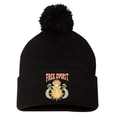 Free Spirit Retro Vibes Hippie Style Frog Mushroom Zen Pom Pom 12in Knit Beanie