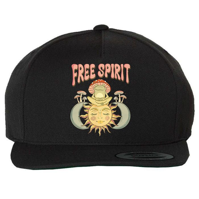 Free Spirit Retro Vibes Hippie Style Frog Mushroom Zen Wool Snapback Cap