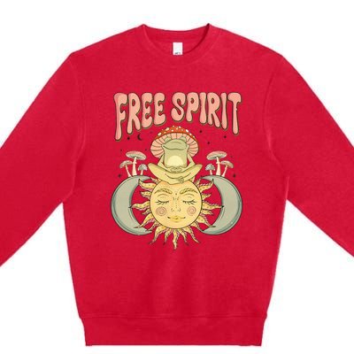 Free Spirit Retro Vibes Hippie Style Frog Mushroom Zen Premium Crewneck Sweatshirt