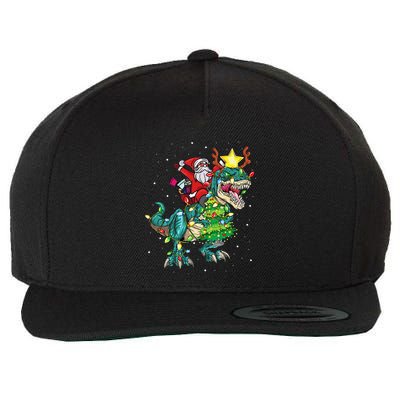 Funny Santa Riding Dinosaur Trex Christmas Funny Xmas Wool Snapback Cap