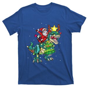 Funny Santa Riding Dinosaur Trex Christmas Funny Xmas T-Shirt