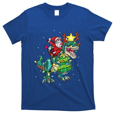 Funny Santa Riding Dinosaur Trex Christmas Funny Xmas T-Shirt