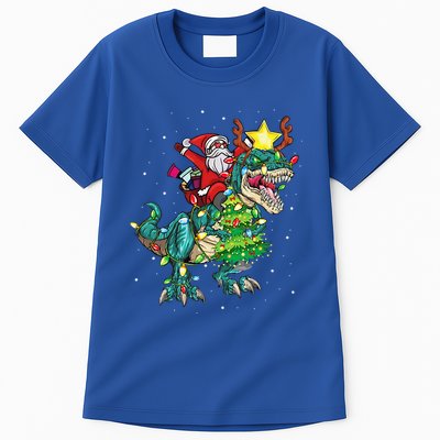 Funny Santa Riding Dinosaur Trex Christmas Funny Xmas Tall T-Shirt