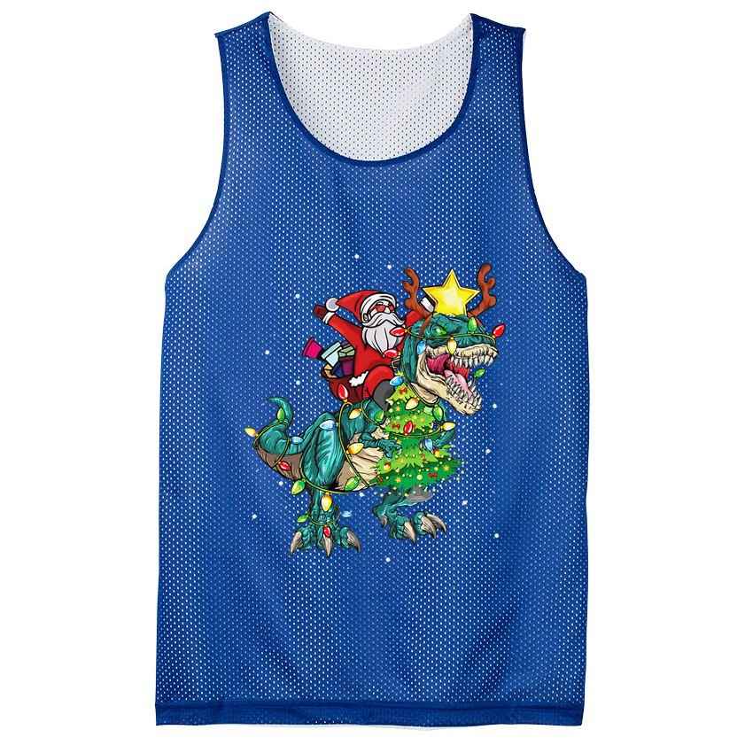 Funny Santa Riding Dinosaur Trex Christmas Funny Xmas Mesh Reversible Basketball Jersey Tank