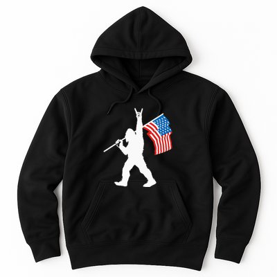 Funny Sasquatch Rock And Roll USA Flag For Bigfoot Believers Hoodie