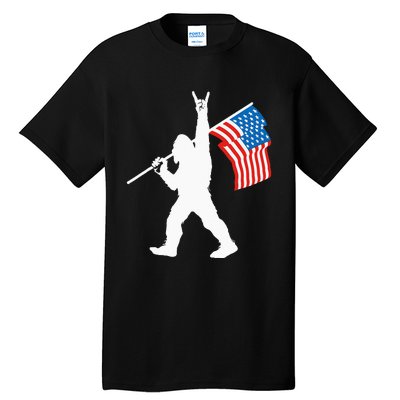 Funny Sasquatch Rock And Roll USA Flag For Bigfoot Believers Tall T-Shirt