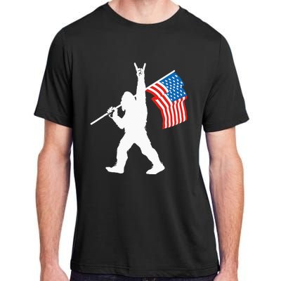 Funny Sasquatch Rock And Roll USA Flag For Bigfoot Believers Adult ChromaSoft Performance T-Shirt