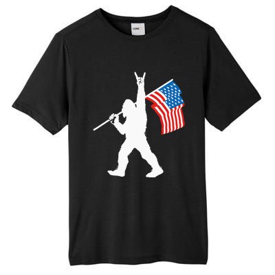 Funny Sasquatch Rock And Roll USA Flag For Bigfoot Believers Tall Fusion ChromaSoft Performance T-Shirt