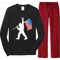 Funny Sasquatch Rock And Roll USA Flag For Bigfoot Believers Long Sleeve Pajama Set