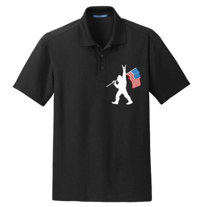 Funny Sasquatch Rock And Roll USA Flag For Bigfoot Believers Dry Zone Grid Polo