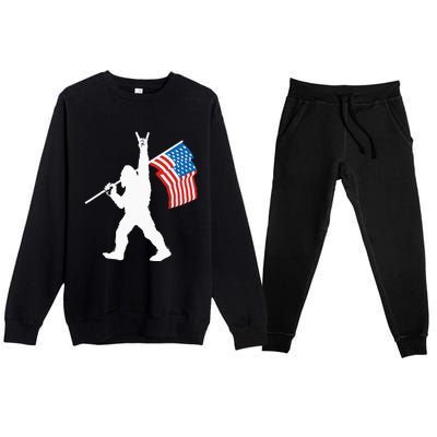 Funny Sasquatch Rock And Roll USA Flag For Bigfoot Believers Premium Crewneck Sweatsuit Set