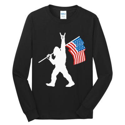 Funny Sasquatch Rock And Roll USA Flag For Bigfoot Believers Tall Long Sleeve T-Shirt