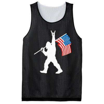 Funny Sasquatch Rock And Roll USA Flag For Bigfoot Believers Mesh Reversible Basketball Jersey Tank