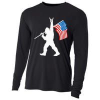 Funny Sasquatch Rock And Roll USA Flag For Bigfoot Believers Cooling Performance Long Sleeve Crew