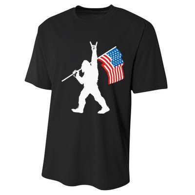 Funny Sasquatch Rock And Roll USA Flag For Bigfoot Believers Performance Sprint T-Shirt