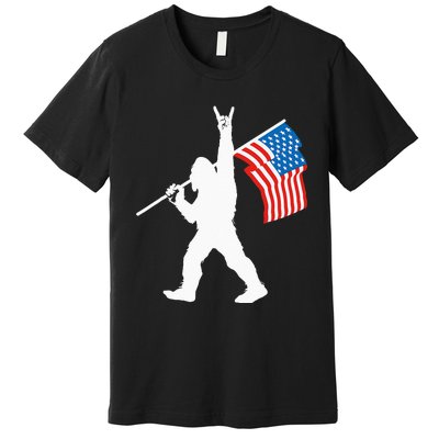 Funny Sasquatch Rock And Roll USA Flag For Bigfoot Believers Premium T-Shirt