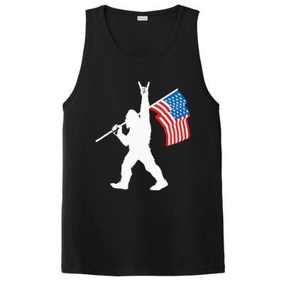 Funny Sasquatch Rock And Roll USA Flag For Bigfoot Believers PosiCharge Competitor Tank