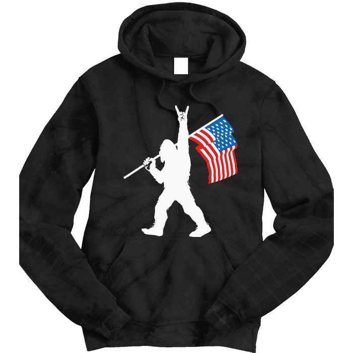 Funny Sasquatch Rock And Roll USA Flag For Bigfoot Believers Tie Dye Hoodie