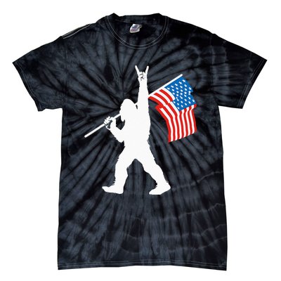 Funny Sasquatch Rock And Roll USA Flag For Bigfoot Believers Tie-Dye T-Shirt