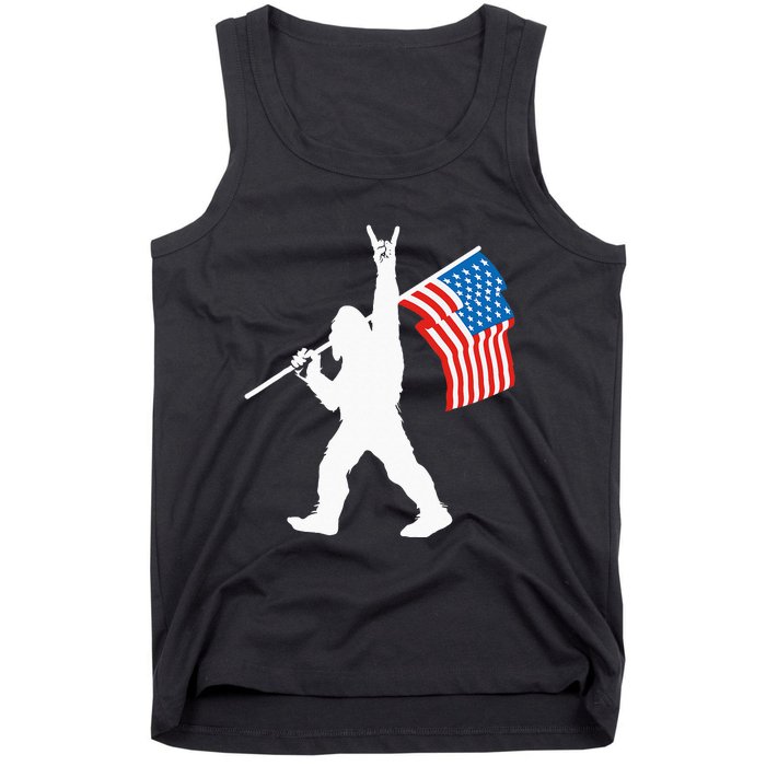 Funny Sasquatch Rock And Roll USA Flag For Bigfoot Believers Tank Top