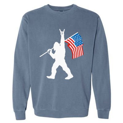 Funny Sasquatch Rock And Roll USA Flag For Bigfoot Believers Garment-Dyed Sweatshirt