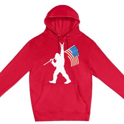 Funny Sasquatch Rock And Roll USA Flag For Bigfoot Believers Premium Pullover Hoodie