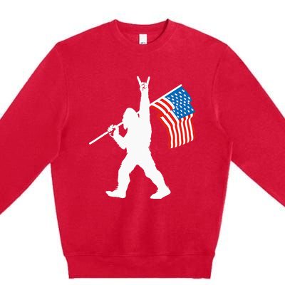 Funny Sasquatch Rock And Roll USA Flag For Bigfoot Believers Premium Crewneck Sweatshirt