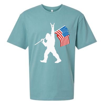 Funny Sasquatch Rock And Roll USA Flag For Bigfoot Believers Sueded Cloud Jersey T-Shirt