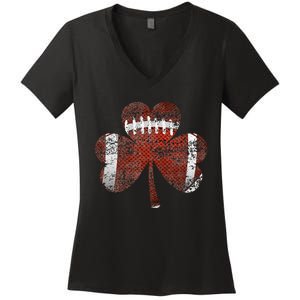 Football Shamrock St Patricks Day Irish Sports Funny Gifts Women's V-Neck T-Shirt