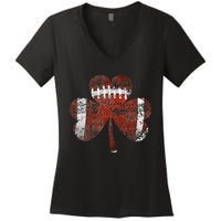 Football Shamrock St Patricks Day Irish Sports Funny Gifts Women's V-Neck T-Shirt