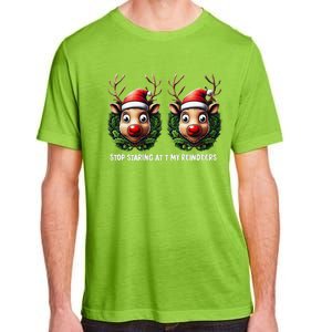 Funny Stop Staring At My Reindeers Boobs Ugly Gag Xmas Adult ChromaSoft Performance T-Shirt