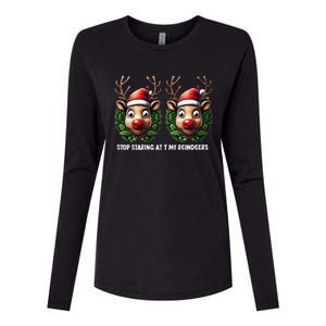 Funny Stop Staring At My Reindeers Boobs Ugly Gag Xmas Womens Cotton Relaxed Long Sleeve T-Shirt