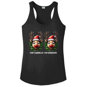 Funny Stop Staring At My Reindeers Boobs Ugly Gag Xmas Ladies PosiCharge Competitor Racerback Tank