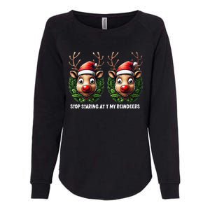 Funny Stop Staring At My Reindeers Boobs Ugly Gag Xmas Womens California Wash Sweatshirt