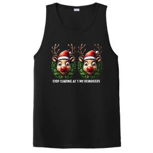 Funny Stop Staring At My Reindeers Boobs Ugly Gag Xmas PosiCharge Competitor Tank