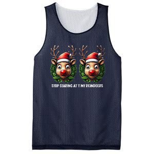 Funny Stop Staring At My Reindeers Boobs Ugly Gag Xmas Mesh Reversible Basketball Jersey Tank