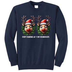 Funny Stop Staring At My Reindeers Boobs Ugly Gag Xmas Tall Sweatshirt