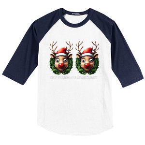 Funny Stop Staring At My Reindeers Boobs Ugly Gag Xmas Baseball Sleeve Shirt