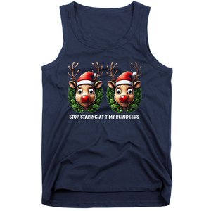 Funny Stop Staring At My Reindeers Boobs Ugly Gag Xmas Tank Top