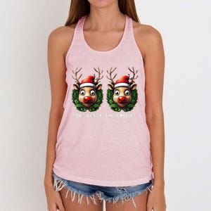 Funny Stop Staring At My Reindeers Boobs Ugly Gag Xmas Women's Knotted Racerback Tank