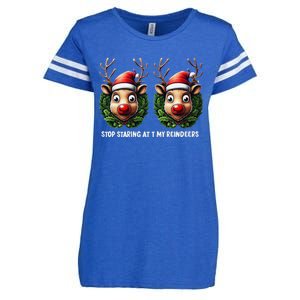 Funny Stop Staring At My Reindeers Boobs Ugly Gag Xmas Enza Ladies Jersey Football T-Shirt