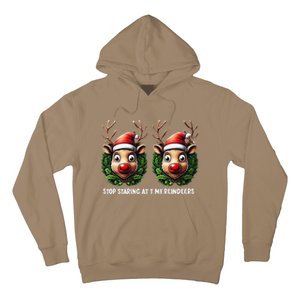 Funny Stop Staring At My Reindeers Boobs Ugly Gag Xmas Hoodie