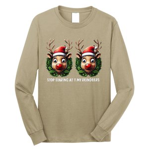 Funny Stop Staring At My Reindeers Boobs Ugly Gag Xmas Long Sleeve Shirt