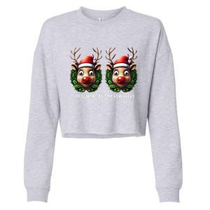 Funny Stop Staring At My Reindeers Boobs Ugly Gag Xmas Cropped Pullover Crew